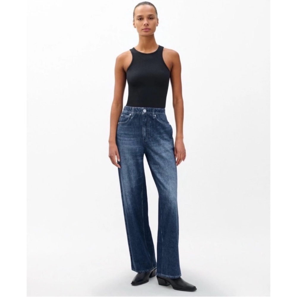 NWT Rag & Bone Miramar Wide-Leg Sweatpant Jeans Lenox Dark Blue Small - Picture 2 of 12